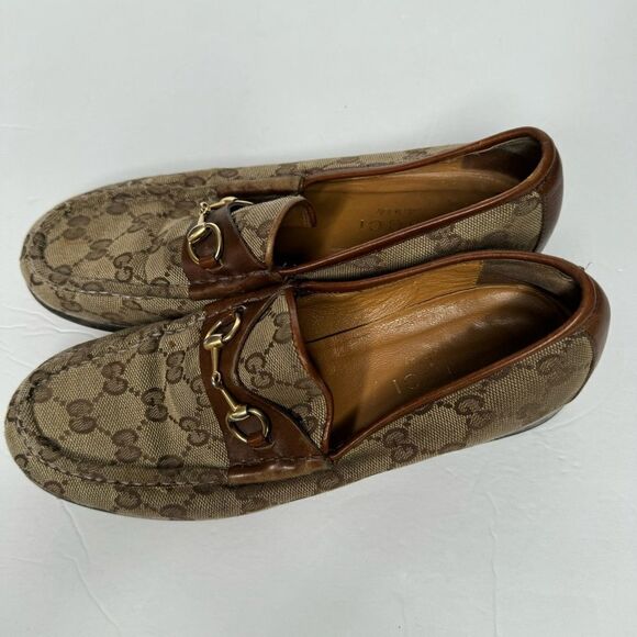 VINTAGE GUCCI BROWN GG MONOGRAM CANVAS LOAFERS - Picture 6 of 8
